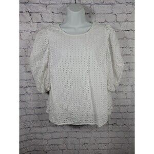 A NEW DAY White Eyelet Lace 3/4 Sleeve Cotton Top Size XL